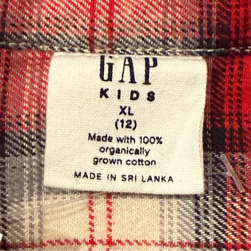 NWT Gap Kids Organic Cotton Flannel Red Plaid Button Front‎ Shirt Sz XL/12